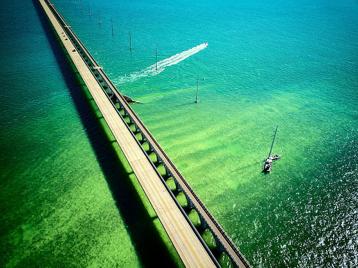 Seven Mile Bridge, Aerial view, Florida Keys, United States, HD, 4K, HD wallpaper