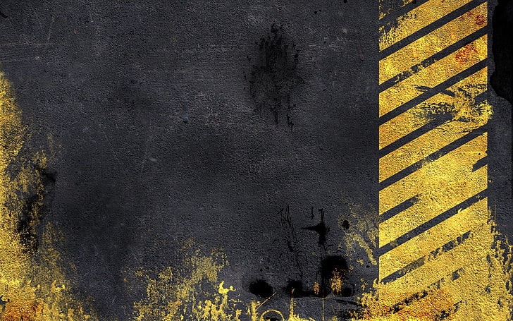 yellow and black abstract painting, grunge, marking, asphalt, gray, spots, HD wallpaper