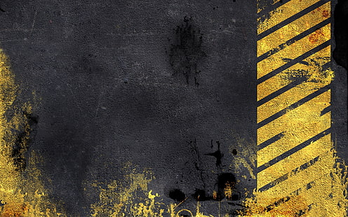 yellow and black abstract painting, grunge, marking, asphalt, gray, spots, HD wallpaper HD wallpaper