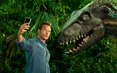 Jurassic World: Fallen Kingdom, dinosaur, 4K, Chris Pratt, HD wallpaper HD wallpaper