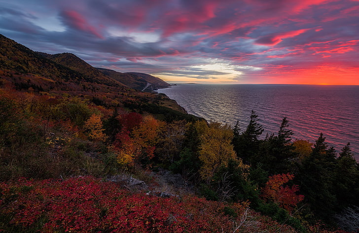Sonnenuntergang, der Ozean, Küste, Kanada, Nova Scotia, Kap-Breton-Insel, der Golf von St. Lawrence, der Golf von St. Lawrence, die Insel von Kap-Breton, HD-Hintergrundbild