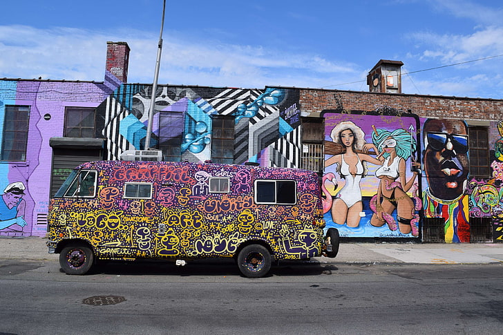brooklyn, bushwick, colors, graffiti, multicolor, paint, van, HD wallpaper