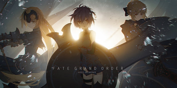 Série Fate, Fate / Stay Night, Fate / Grand Order, Fate / Apocrypha, anime girls, Sabre, Ruler (Fate / Apocrypha), Shielder (Fate / Grand Order), Mashu Kyrielight, Fond d'écran HD HD wallpaper