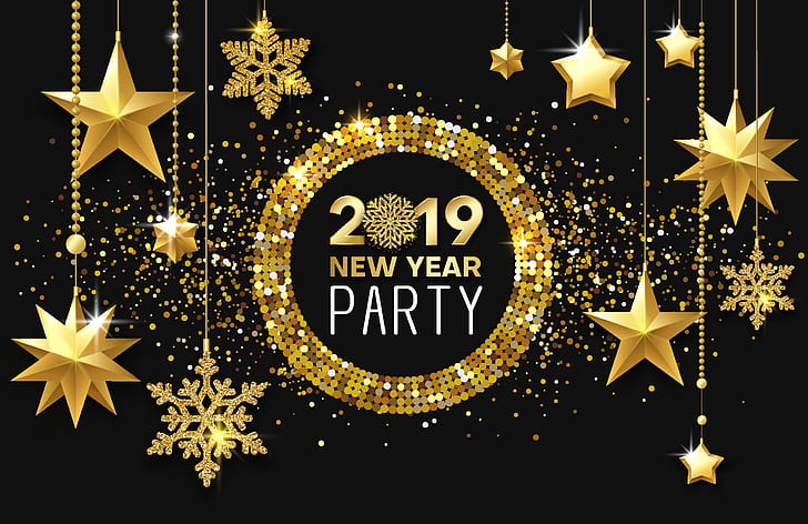 Нова година, коледни украшения, 2019 (Година), Честита Нова година, числа, HD тапет