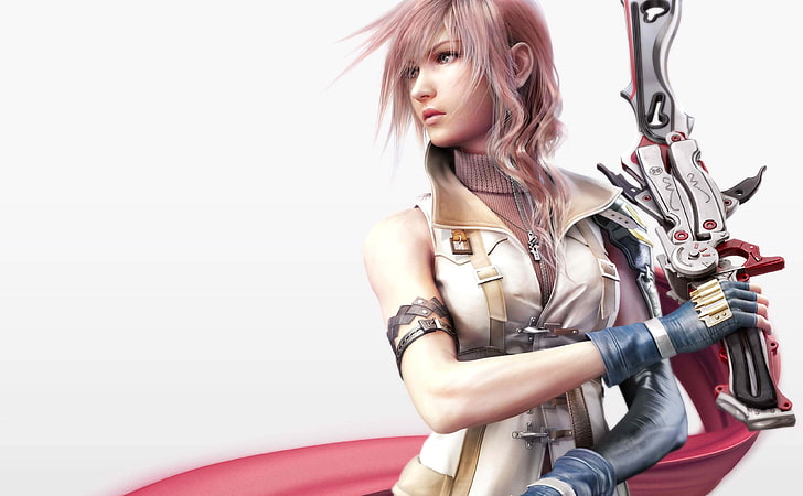 FFXIII Lightning HD Tapeta, Kobieta w kurtce trzymającej broń, Gry, Final Fantasy, Final, Fantasy, XIII, Błyskawica, render, Tapety HD