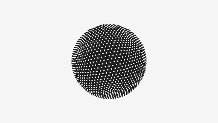كرة رمادية مستديرة ، بساطتها ، أحادية اللون ، كرة ، خلفية بيضاء ، خلفية بسيطة ، فن رقمي، خلفية HD