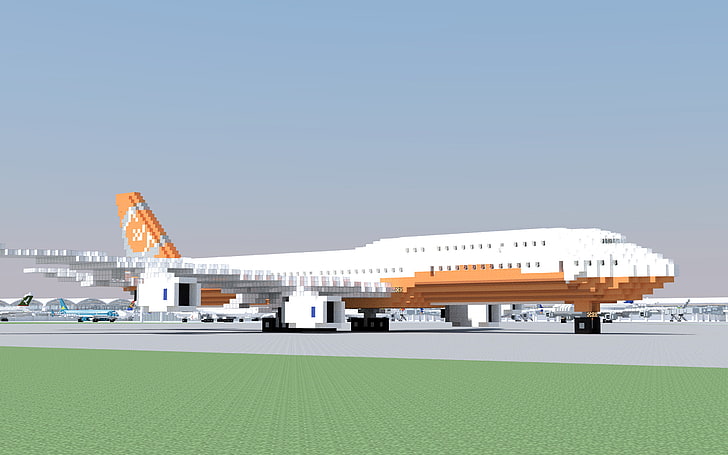 Bloques 3D, aviones, aviones, aeropuerto, Boeing 747, Fondo de pantalla HD