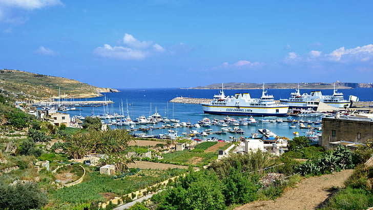 Malte, Gozo, île, bateaux, quai, yachts, mer, Malte, Gozo, île, bateaux, quai, yachts, mer, Fond d'écran HD