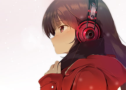 anime girls, headphones, original characters, face, profile, anime, HD wallpaper HD wallpaper
