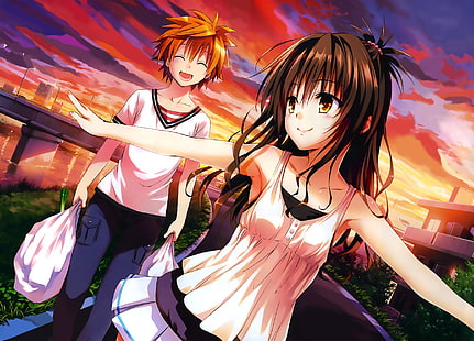 anime, anime girls, To Love-ru, Yuuki Mikan, Yuuki Rito, Sfondo HD HD wallpaper