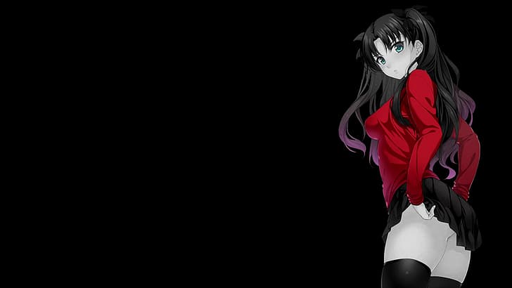 pewarnaan selektif, latar belakang hitam, latar belakang gelap, latar belakang sederhana, gadis anime, Wallpaper HD