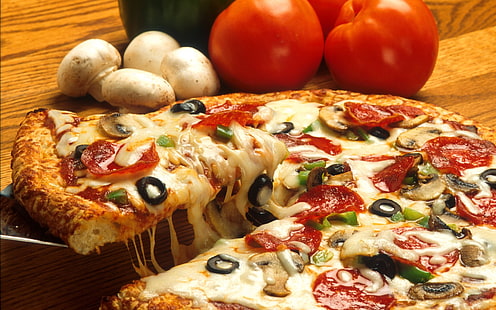 bol en céramique floral blanc et rouge, nourriture, pizza, champignon, tomates, Fond d'écran HD HD wallpaper