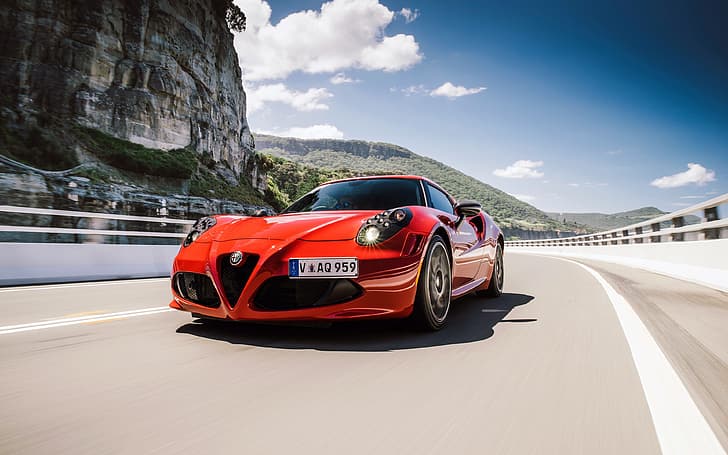 car, Alfa Romeo, red, road, mountains, speed, Alfa Romeo 8C, Alfa 8C, HD wallpaper