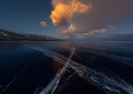 лед, небо, облака, озеро, Байкал, sky, Чжу Сяо, HD обои HD wallpaper