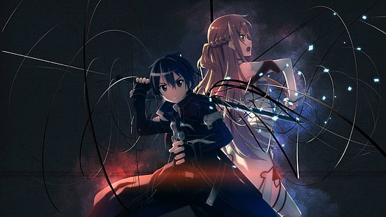 Papel de parede de Sword Art Online, Sword Art Online, Kirigaya Kazuto, Yuuki Asuna, anime, meninas do anime, HD papel de parede HD wallpaper
