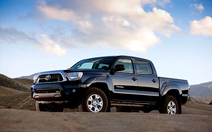 czarna Toyota załoga ciężarówka z kabiną, toyota, tacoma, 2013, samochody, widok z boku, suv, Tapety HD