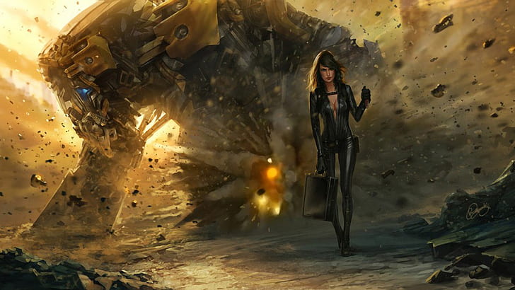 leather women fantasy landscapes robots cleavage fantasy art science fiction suitcase explosion 1 Abstract Fantasy HD Art , women, leather, HD wallpaper