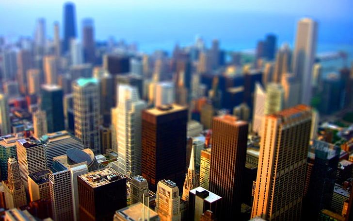 multicolored cityscape scale model, tilt shift, cityscape, city, urban, Chicago, HD wallpaper