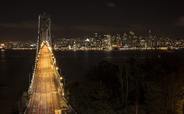 Oakland Bay Bridge, San Francisco, Estados Unidos, California, Luces, Ciudad, Noche, Edificios, Urbano, Puente, Oakland, baybridge, SanFranciscoOaklandBayBridge, Fondo de pantalla HD