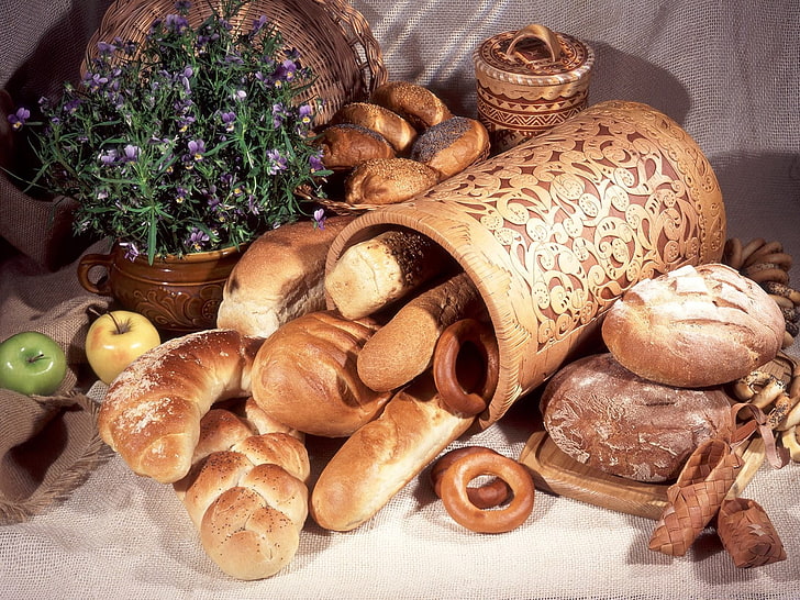 baked bread lot, bread, rolls, shopping, eating, baking, HD wallpaper