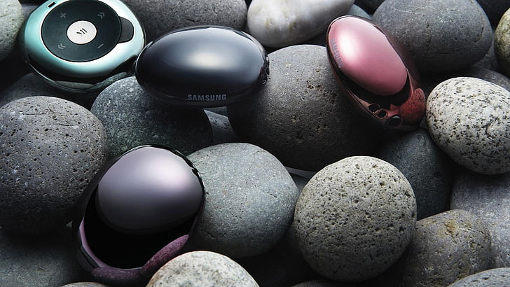four assorted-color portable speakers, samsung, phones, brand, rocks, form, style, HD wallpaper