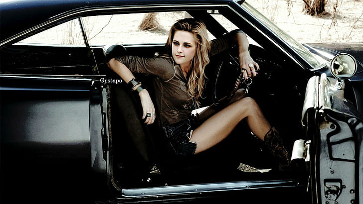 Kristen Stewart in Car, kristen stewart, girl, HD wallpaper