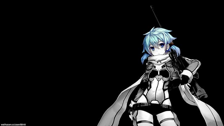 выборочная окраска, черный фон, темный фон, простой фон, аниме девушки, Sword Art Online, Asada Shino, HD обои