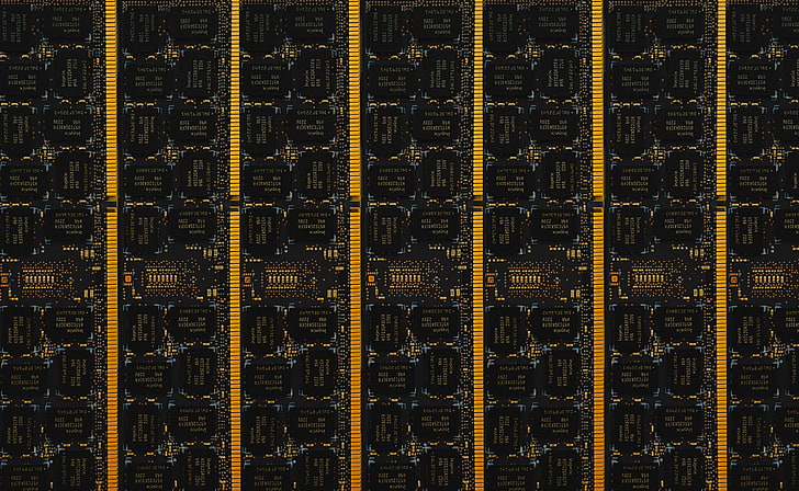Random access Memory RAM, black and yellow textile, Computers, Hardware, Black, Tech, Golden, Technology, Computer, Data, Memory, storage, ddr3, HD wallpaper