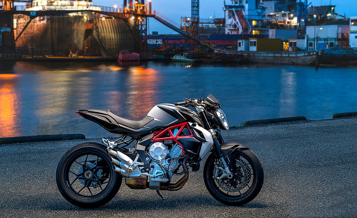 motocicleta, puerto, agua, MV Augusta Brutale 800, Fondo de pantalla HD
