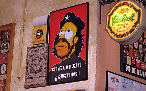 Homer Simpson Che, simpsons, guevara, cerveza, espectáculo, comedia, comedia de situación, Fondo de pantalla HD HD wallpaper