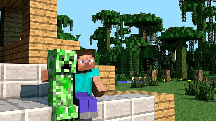 Skärmdump av Minecraft-spelapplikation, Videospel, Minecraft, Creeper (Minecraft), Steve (Minecraft), HD tapet