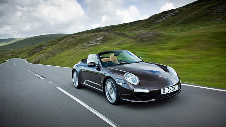 czarne Porsche 911 Cabrio coupe, Porsche 911, samochód, Tapety HD