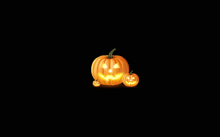 Halloween, spooky, minimalism, glowing eyes, pumpkin, HD wallpaper