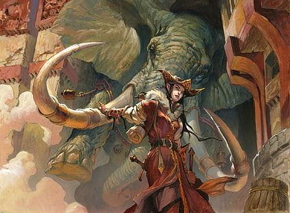 fantasy art, elefanti, Magic: The Gathering, elfi, Sfondo HD HD wallpaper