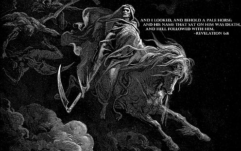 apocalíptico, Santa Biblia, Gustave Doré, caballo, dibujo, muerte, cielo e infierno, Fondo de pantalla HD HD wallpaper