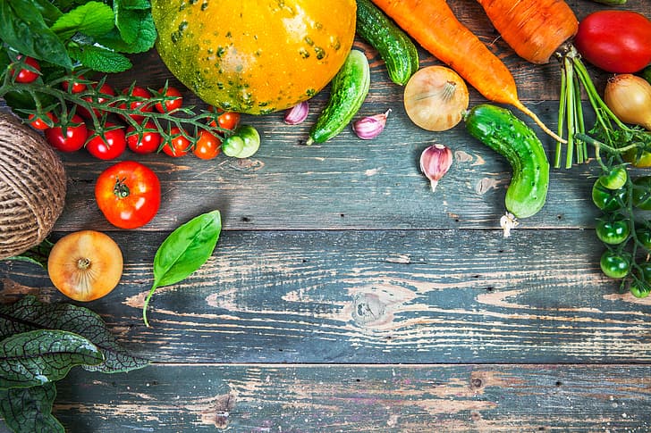 harvest, still life, vegetables, fresh, wood, healthy, HD wallpaper