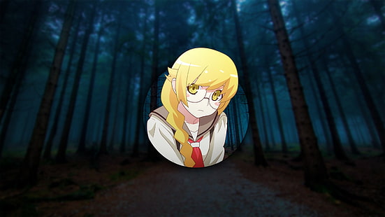 аниме, аниме девушки, лес, блондинка, Monogatari Series, Ошино Синобу, HD обои HD wallpaper