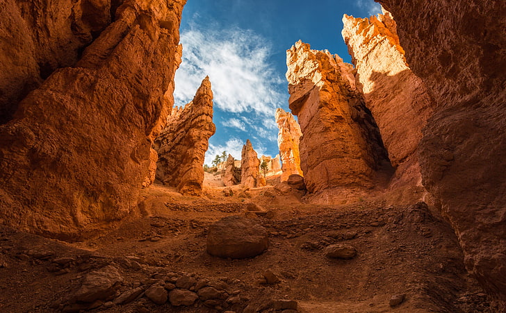 Navajo Loop trail, Bryce Canyon, Utah, klippformation digital tapet, USA, Utah, Orange, Resor, Landskap, Trip, Fantastisk, Trail, Rocks, Utomhus, Cave, Cavern, switchbacks, underbara, Destination, besök, turistattraktion, turism , extraordinärt, raviner och sten, hårnål, HD tapet