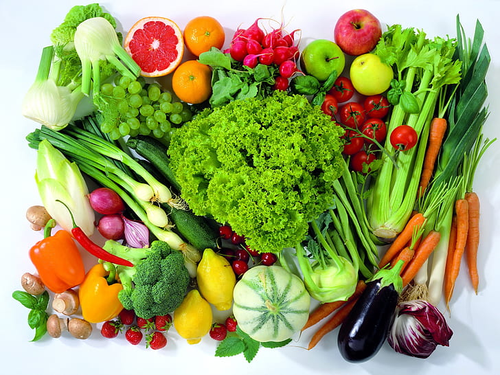 طعام فواكه وخضروات ، أغذية ، فواكه ، خضروات، خلفية HD