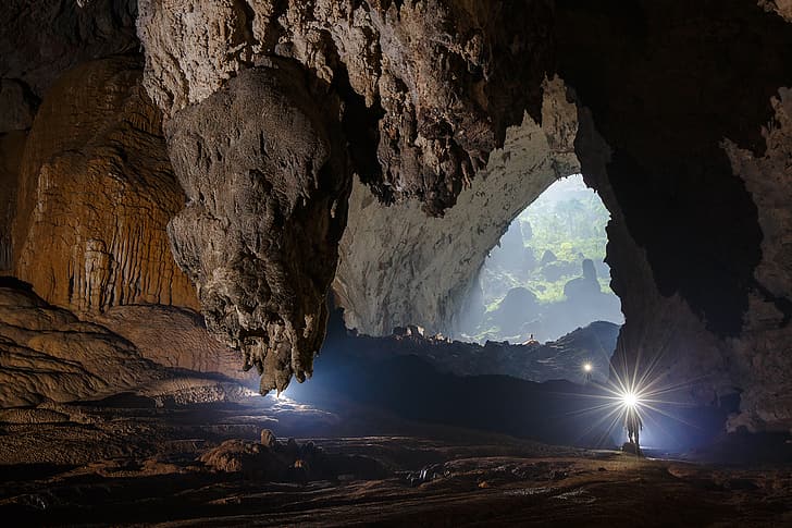 Vietnam, nature, landscape, cave, flashlight, Hang Son Doong, Asia, HD wallpaper