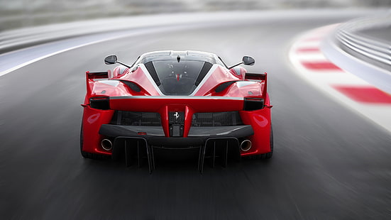 черен и червен луксозен автомобил, Ferrari FXXK, автомобил, състезателни писти, размазване в движение, червени автомобили, превозно средство, Ferrari, HD тапет HD wallpaper