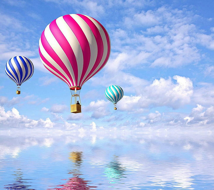 balloons, cloud, fotos, reflection, sky, HD wallpaper