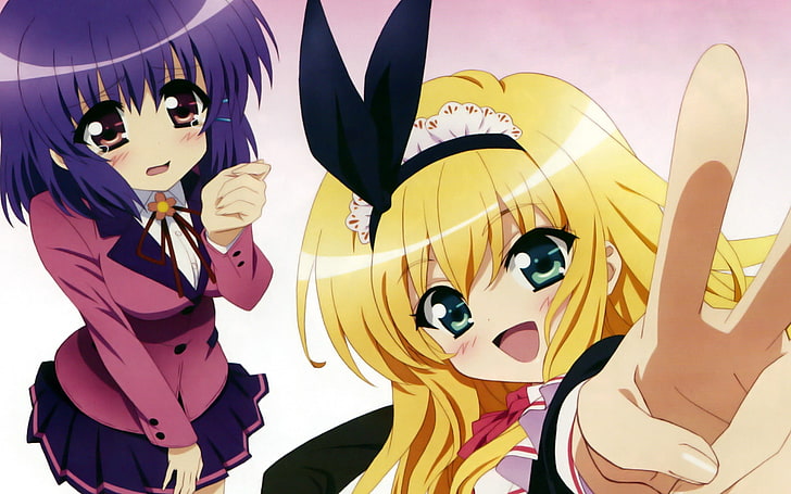 two girl anime characters digital wallpaper, anime, girls, happiness, confusion, gesture, HD wallpaper