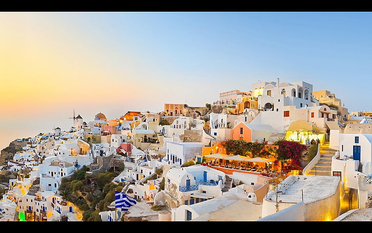 weißes und orange Haus, Griechenland, HD-Hintergrundbild