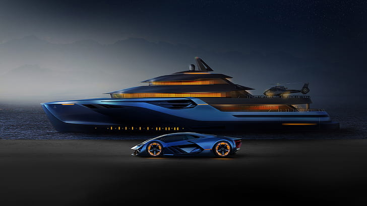 рендеринг, Lamborghini, яхта, третье тысячелетие, HD обои