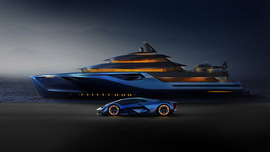 rendering, Lamborghini, yacht, Il terzo millennio, Sfondo HD HD wallpaper