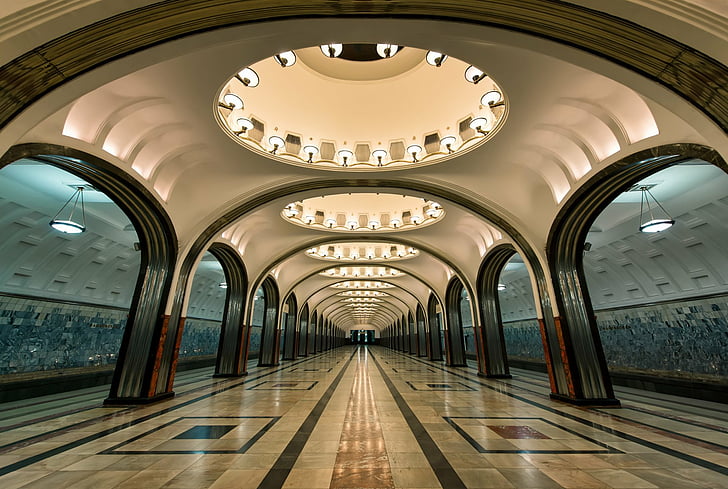 Man Made, Subway, Metro, Moscow, Railroad, Station, Tunnel, Underground, HD wallpaper