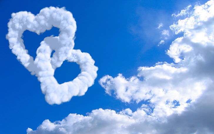 Clouds Of Heart, two heart clouds digital wallpaper, Love, , blue, white, other, heart, HD wallpaper