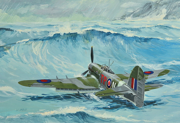 Arte, cazabombardero, RAF, La segunda guerra mundial, Hawker, Typhoon Mk.Ib, Fondo de pantalla HD