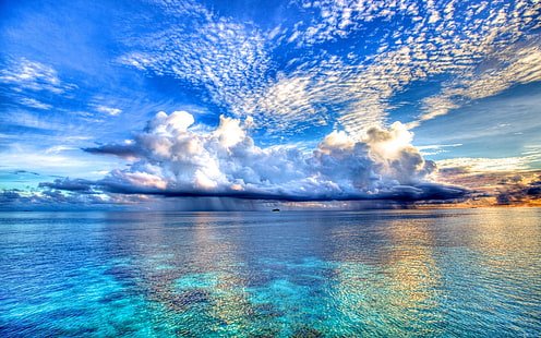 غيوم بيضاء ، شاطئ ، منظر طبيعي ، بحر ، مطر ، طبيعة ، تصوير ، ماء ، غيوم ، استوائي ، سماء ، ملون ، سماوي ، أزرق ، أفق، خلفية HD HD wallpaper